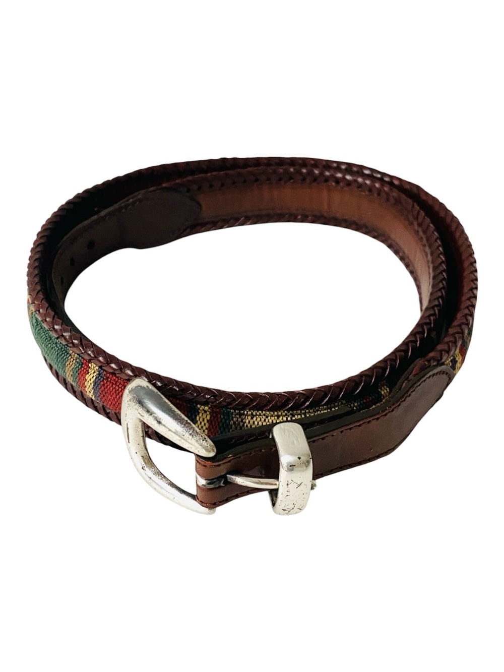 Brighton Men's Brown Braided Leather Plaid Woven Belt 40 Silver Buckle 67506
